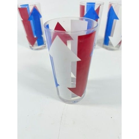 Highball Tall Bar Drinking Glasses Cera Vintage Mid 20th Century Red, White & Blue - Set of 4 Patriotic Memorial July 4th America Arrow