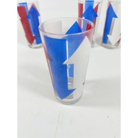 Highball Tall Bar Drinking Glasses Cera Vintage Mid 20th Century Red, White & Blue - Set of 4 Patriotic Memorial July 4th America Arrow