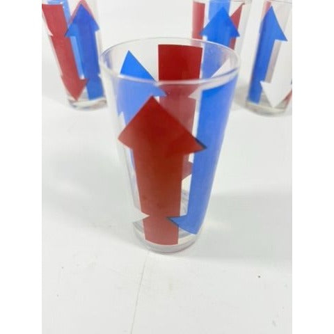 Highball Tall Bar Drinking Glasses Cera Vintage Mid 20th Century Red, White & Blue - Set of 4 Patriotic Memorial July 4th America Arrow