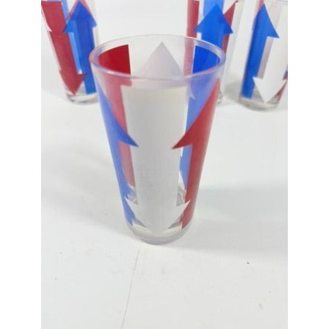 Highball Tall Bar Drinking Glasses Cera Vintage Mid 20th Century Red, White & Blue - Set of 4 Patriotic Memorial July 4th America Arrow