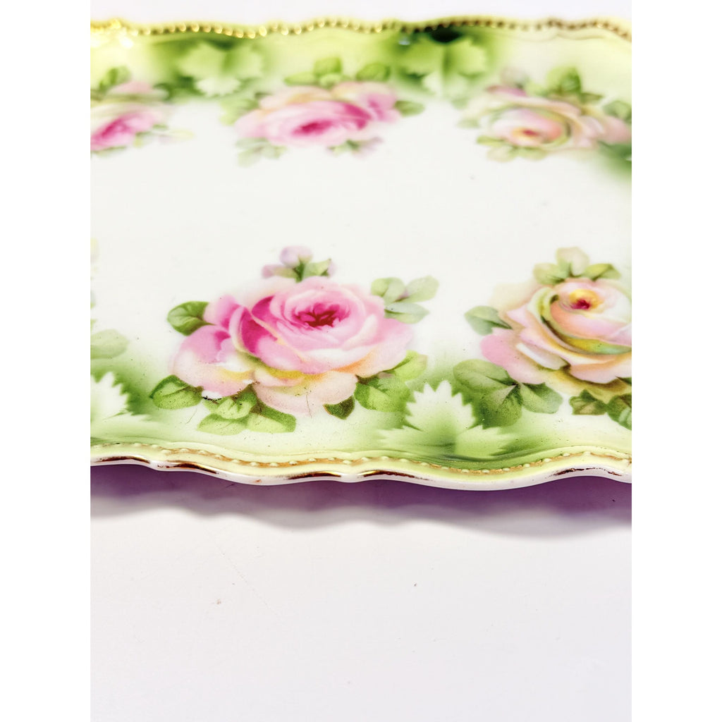 Bread Celery Serving Tray Dish PK Silesia Pink Roses Pierced Reticulated Handles Vintage Hand Painted Flowers Replacement China Victorian