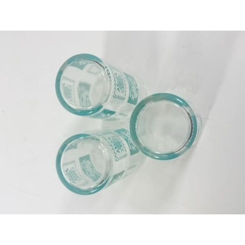 Drinking Glasses Tea Water Hazel Atlas Set 3 Pennsylvania Dutch Amish Americana Teal White Tumblers Mid Century Replacement Glassware