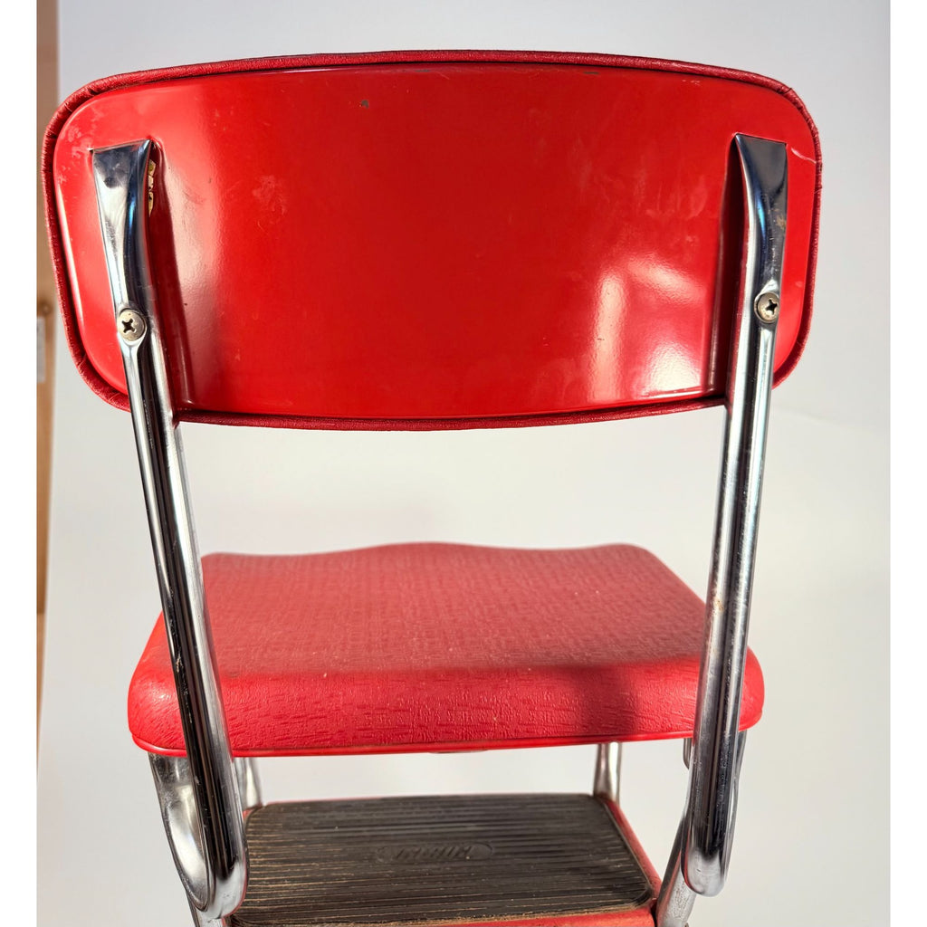 Costco folding step stool chair Vintage Red Vinyl Fabric metal | Mid c ...