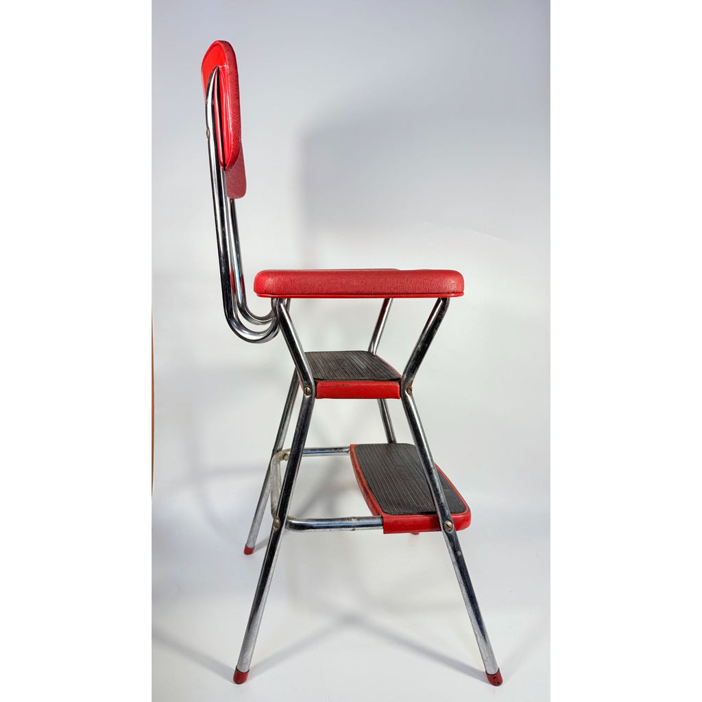 Costco folding step stool chair Vintage Red Vinyl Fabric metal | Mid c ...