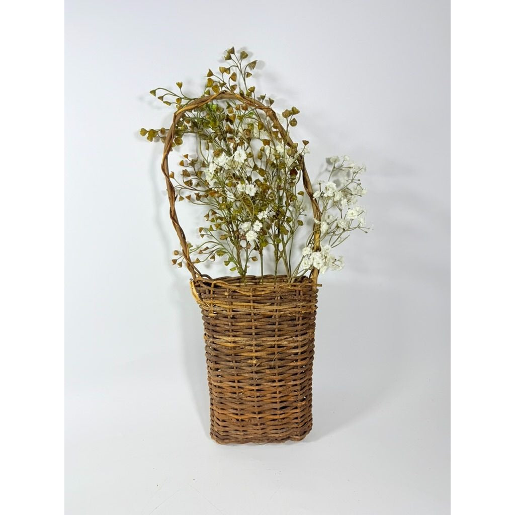Wooden Hanging Wall Door Basket Woven Wood Twig Handmade Wooden Farmhouse Primitive Cottage core Granny Core Country Storage Nancy Myers
