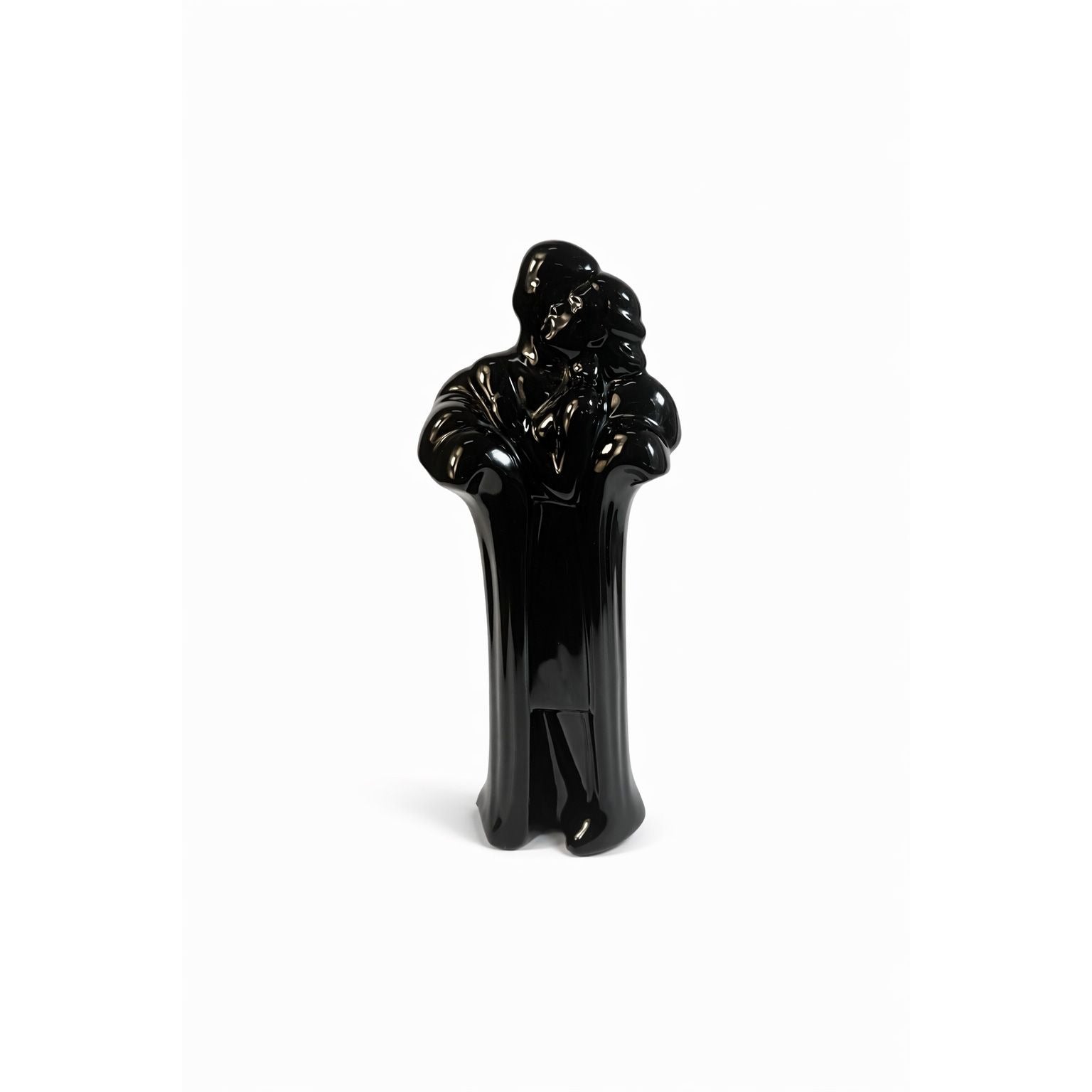 Art Deco Sculpture Statue Glossy Black Ceramic Couple Embracing Romance Figurine Miami VIce 80s retro Shelf Home Decor Decorative Accents