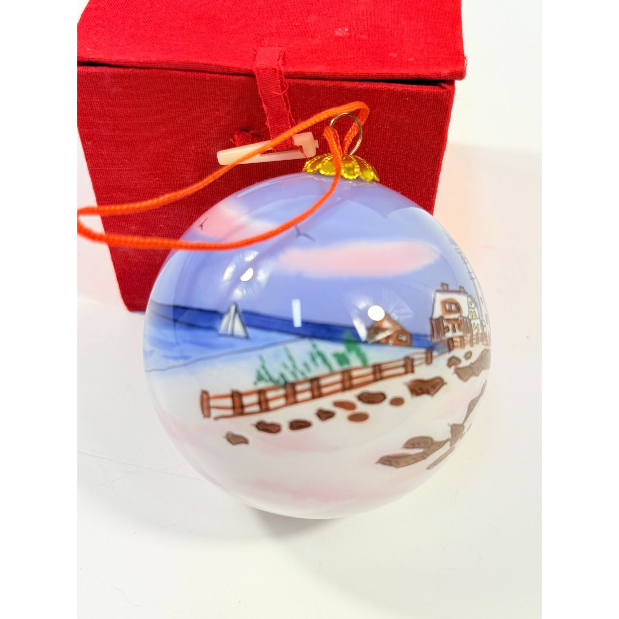 Glass Hand Painted Ornament Ball  Lighthouse with Keepsake Box | Vintage Christmas Tree Holiday Decor Handpainted Coastal Beach Seaside
