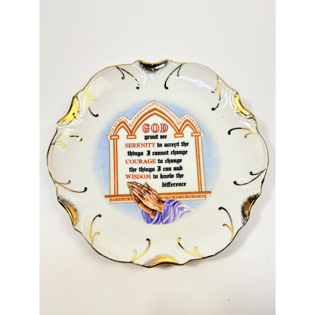 Serenity Prayer Plate Porcelain Ceramic Made Japan Mid State Gallery Wall Decor Jesus Christianity Religious Granny Core Praying Hands Gold