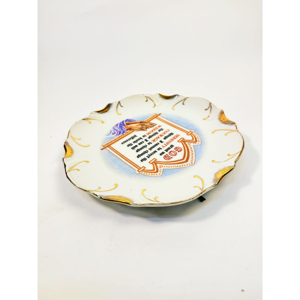 Serenity Prayer Plate Porcelain Ceramic Made Japan Mid State Gallery Wall Decor Jesus Christianity Religious Granny Core Praying Hands Gold