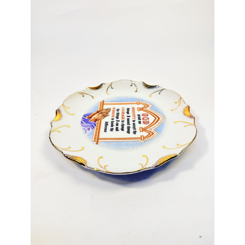 Serenity Prayer Plate Porcelain Ceramic Made Japan Mid State Gallery Wall Decor Jesus Christianity Religious Granny Core Praying Hands Gold