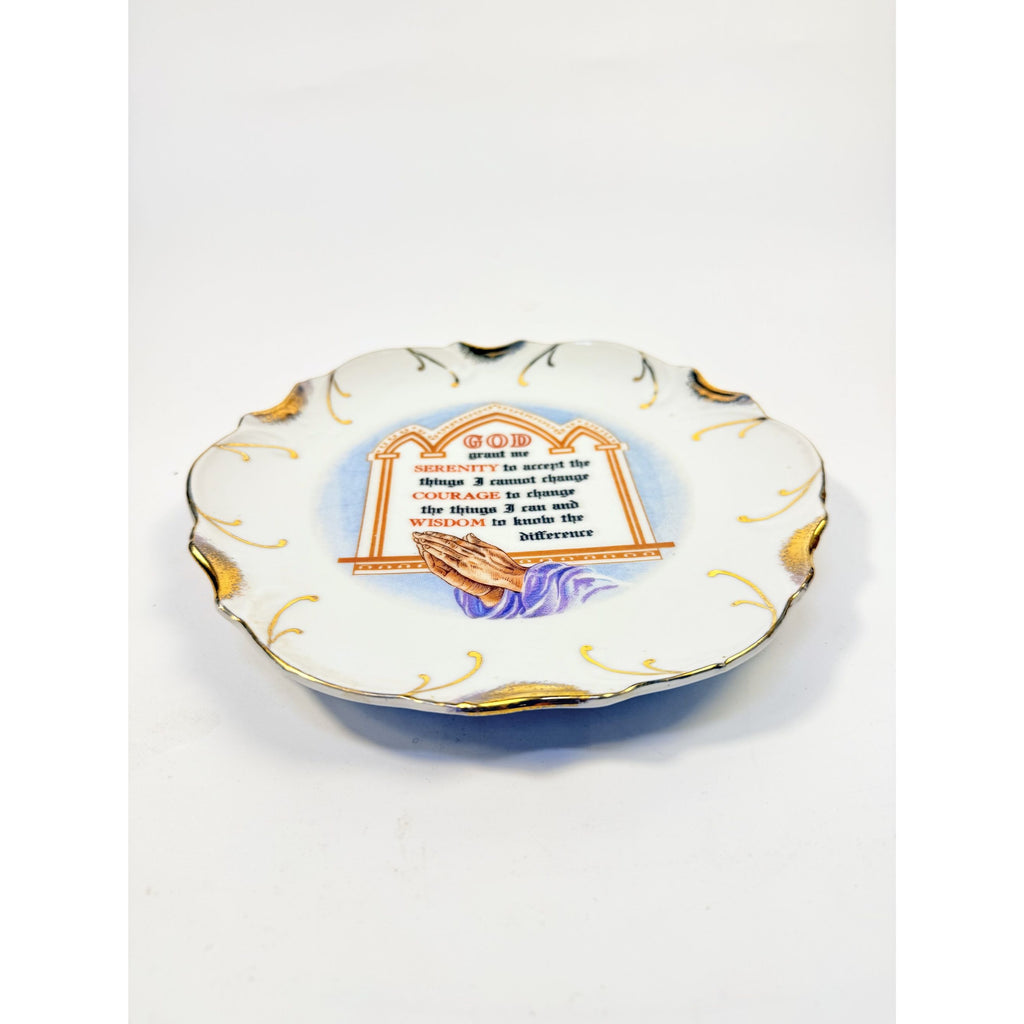 Serenity Prayer Plate Porcelain Ceramic Made Japan Mid State Gallery Wall Decor Jesus Christianity Religious Granny Core Praying Hands Gold
