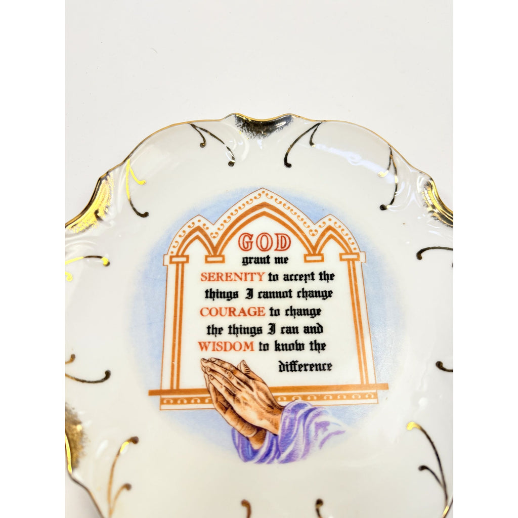 Serenity Prayer Plate Porcelain Ceramic Made Japan Mid State Gallery Wall Decor Jesus Christianity Religious Granny Core Praying Hands Gold