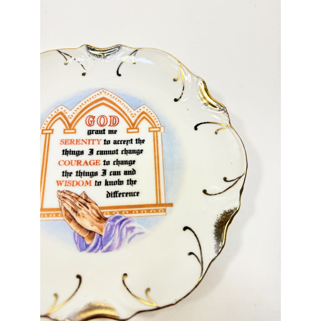 Serenity Prayer Plate Porcelain Ceramic Made Japan Mid State Gallery Wall Decor Jesus Christianity Religious Granny Core Praying Hands Gold