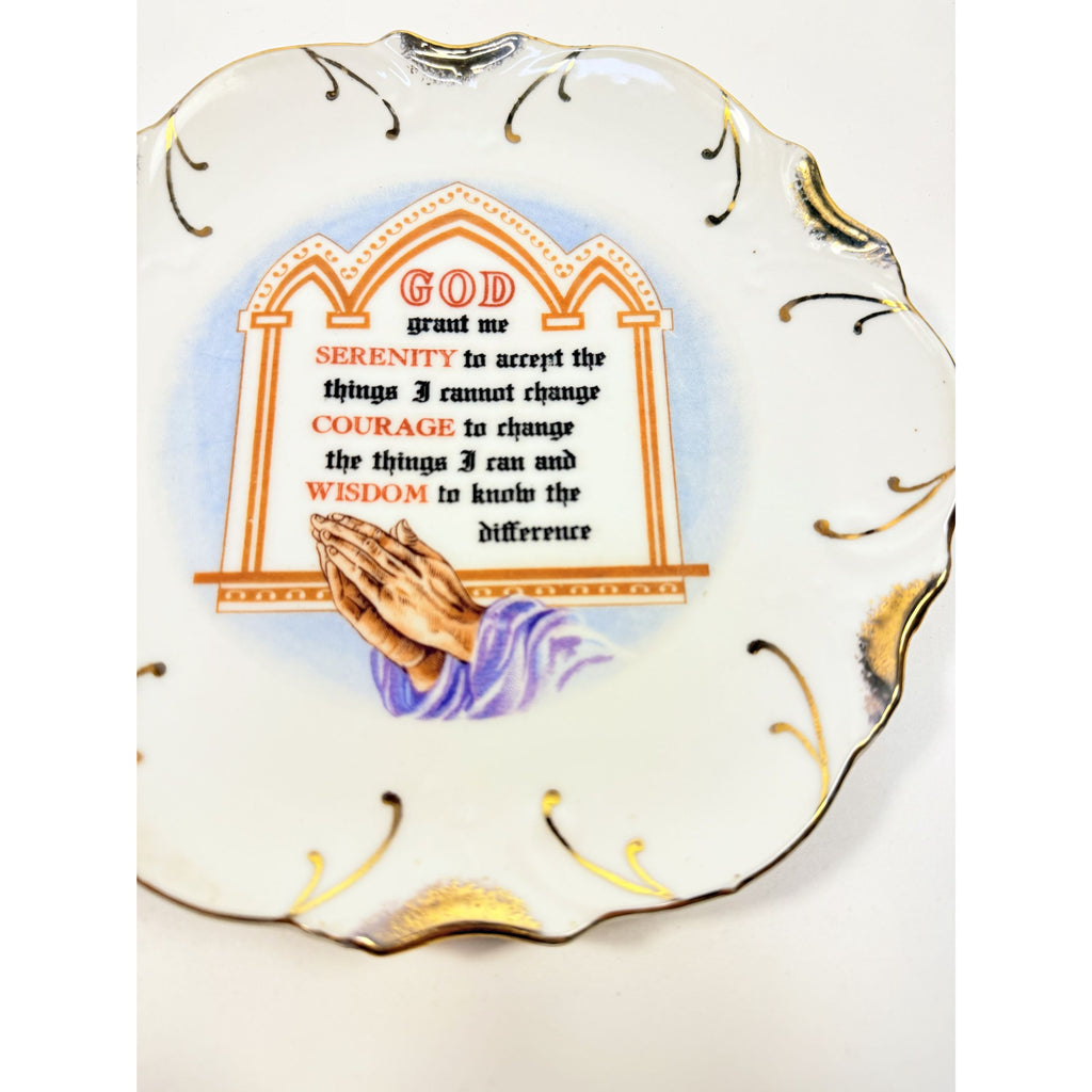 Serenity Prayer Plate Porcelain Ceramic Made Japan Mid State Gallery Wall Decor Jesus Christianity Religious Granny Core Praying Hands Gold