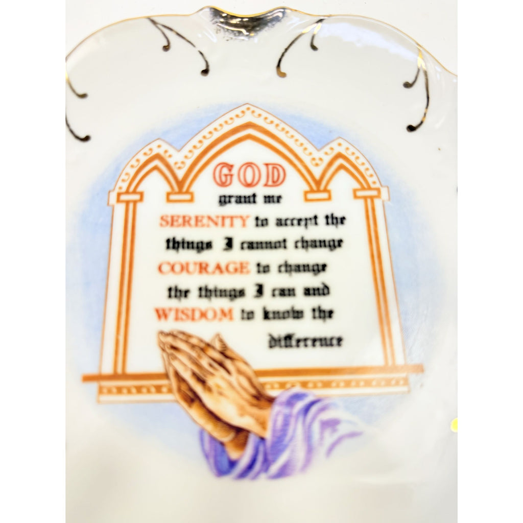 Serenity Prayer Plate Porcelain Ceramic Made Japan Mid State Gallery Wall Decor Jesus Christianity Religious Granny Core Praying Hands Gold