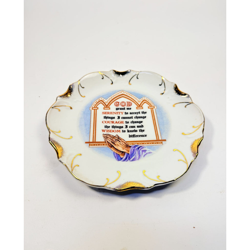 Serenity Prayer Plate Porcelain Ceramic Made Japan Mid State Gallery Wall Decor Jesus Christianity Religious Granny Core Praying Hands Gold