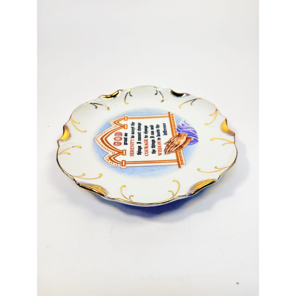Serenity Prayer Plate Porcelain Ceramic Made Japan Mid State Gallery Wall Decor Jesus Christianity Religious Granny Core Praying Hands Gold