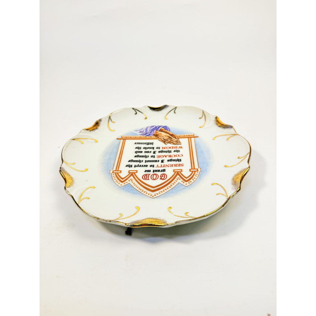Serenity Prayer Plate Porcelain Ceramic Made Japan Mid State Gallery Wall Decor Jesus Christianity Religious Granny Core Praying Hands Gold