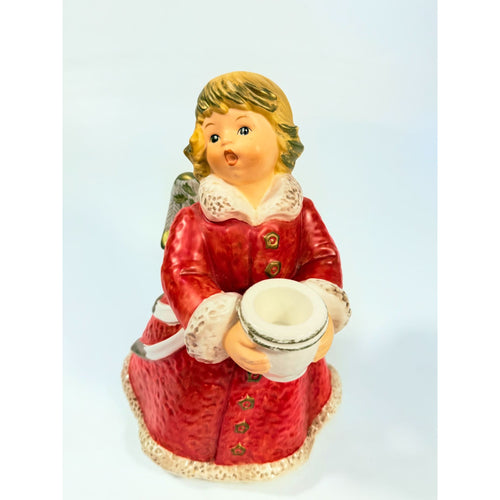 Candle Holder Goebel Hummel Figurine Germany Chrismas Angel Red  Frobek 9" tall Vintage Holiday Seasonal Porcelain Ceramic Collectible
