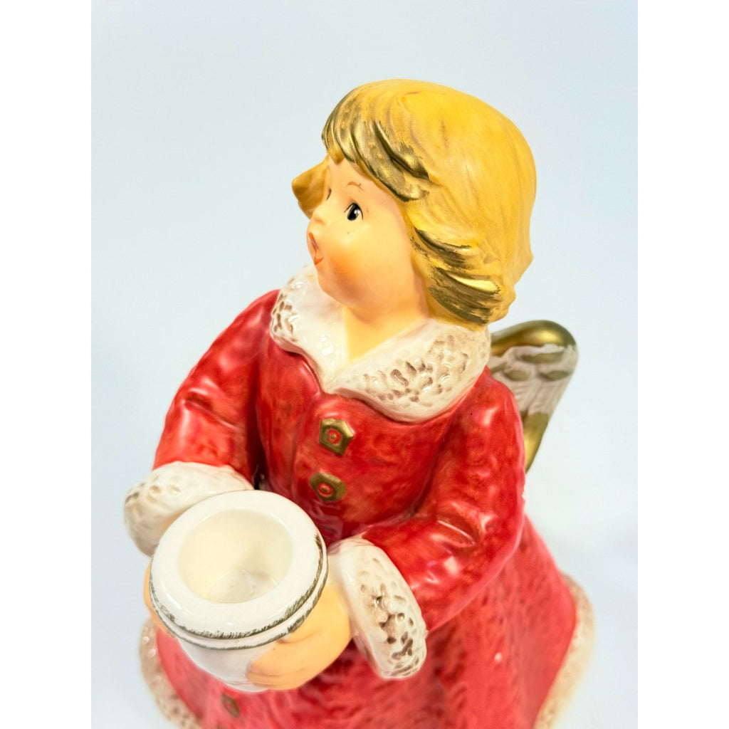 Candle Holder Goebel Hummel Figurine Germany Chrismas Angel Red  Frobek 9" tall Vintage Holiday Seasonal Porcelain Ceramic Collectible