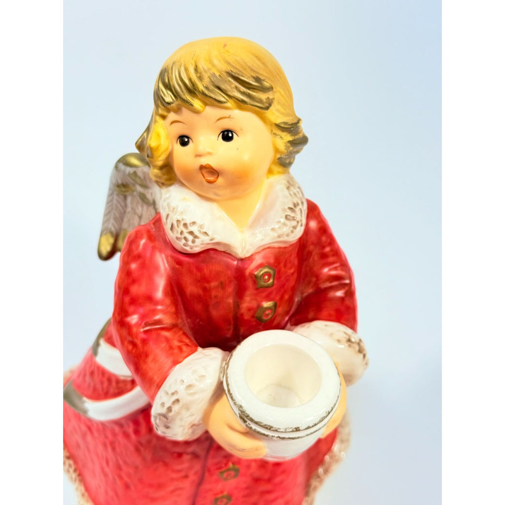 Candle Holder Goebel Hummel Figurine Germany Chrismas Angel Red  Frobek 9" tall Vintage Holiday Seasonal Porcelain Ceramic Collectible