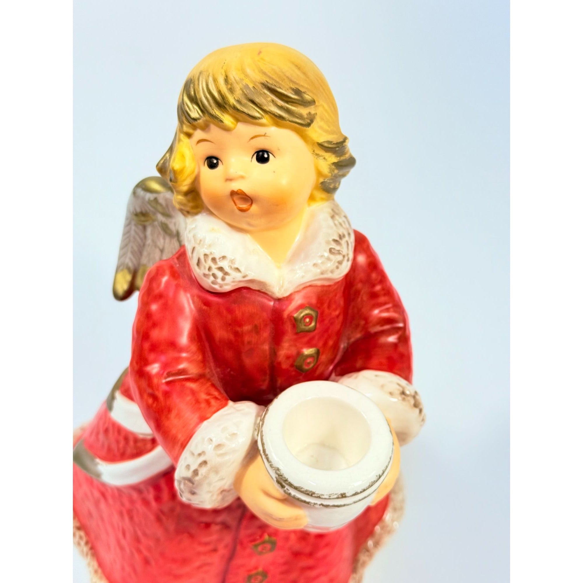 Candle Holder Goebel Hummel Figurine Germany Chrismas Angel Red  Frobek 9" tall Vintage Holiday Seasonal Porcelain Ceramic Collectible