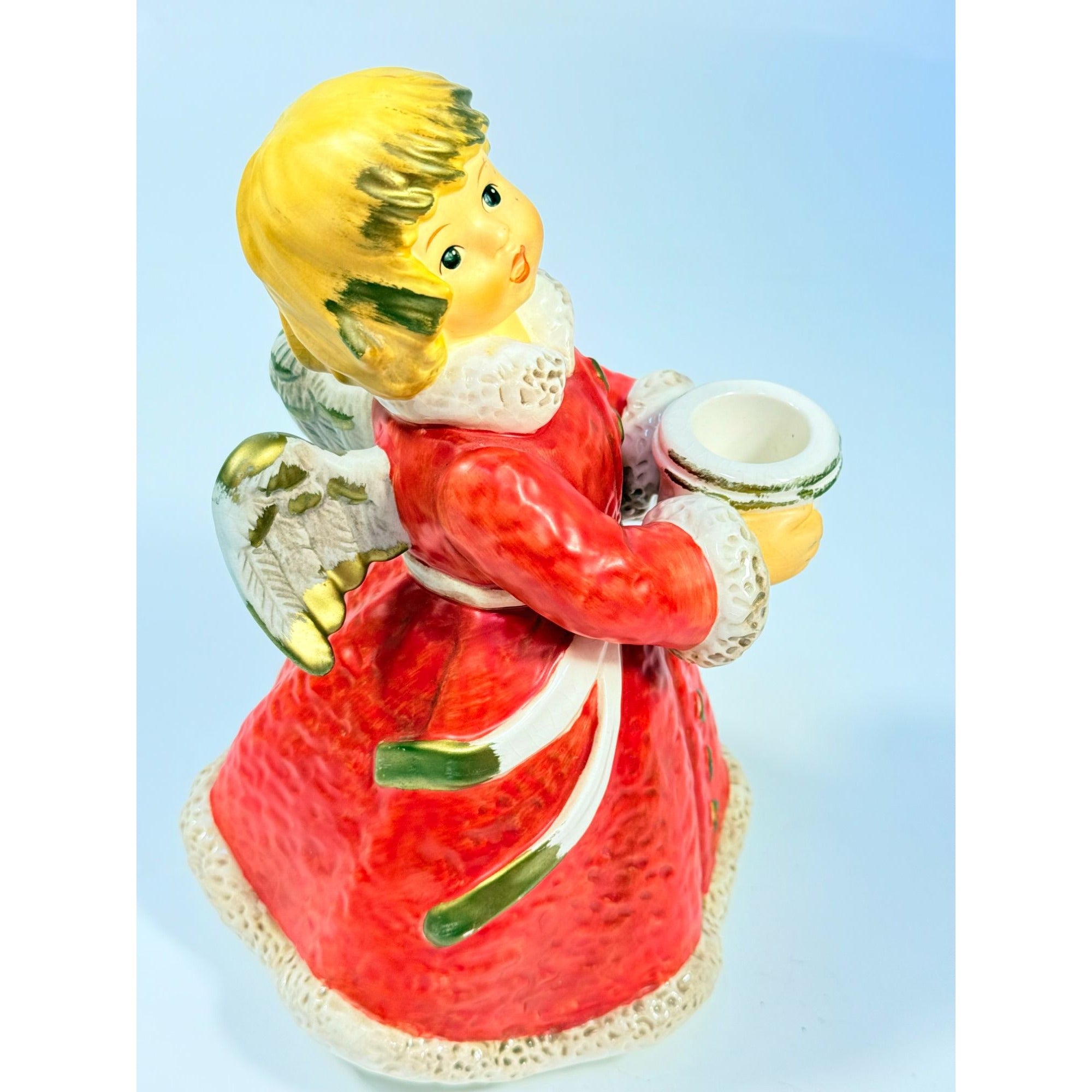 Candle Holder Goebel Hummel Figurine Germany Chrismas Angel Red  Frobek 9" tall Vintage Holiday Seasonal Porcelain Ceramic Collectible