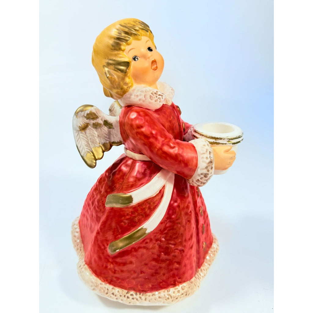 Candle Holder Goebel Hummel Figurine Germany Chrismas Angel Red  Frobek 9" tall Vintage Holiday Seasonal Porcelain Ceramic Collectible