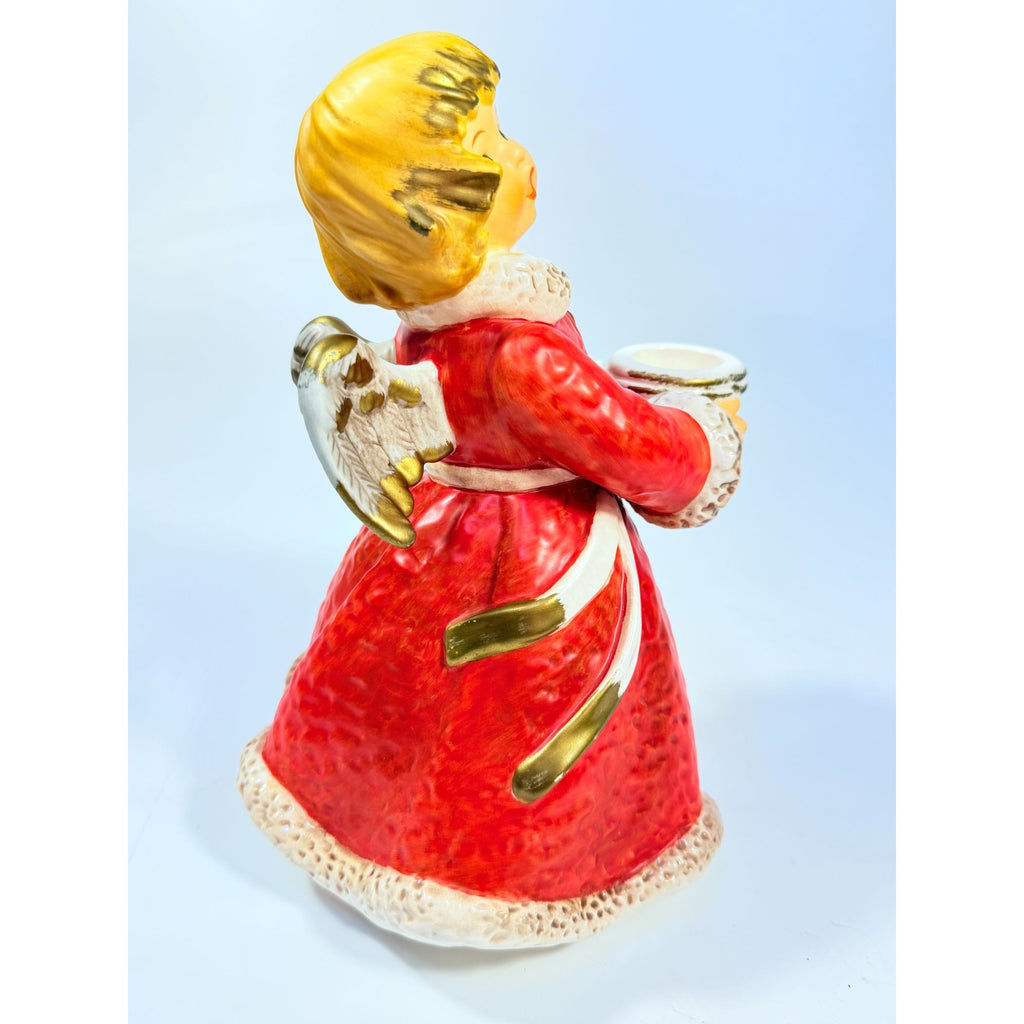Candle Holder Goebel Hummel Figurine Germany Chrismas Angel Red  Frobek 9" tall Vintage Holiday Seasonal Porcelain Ceramic Collectible