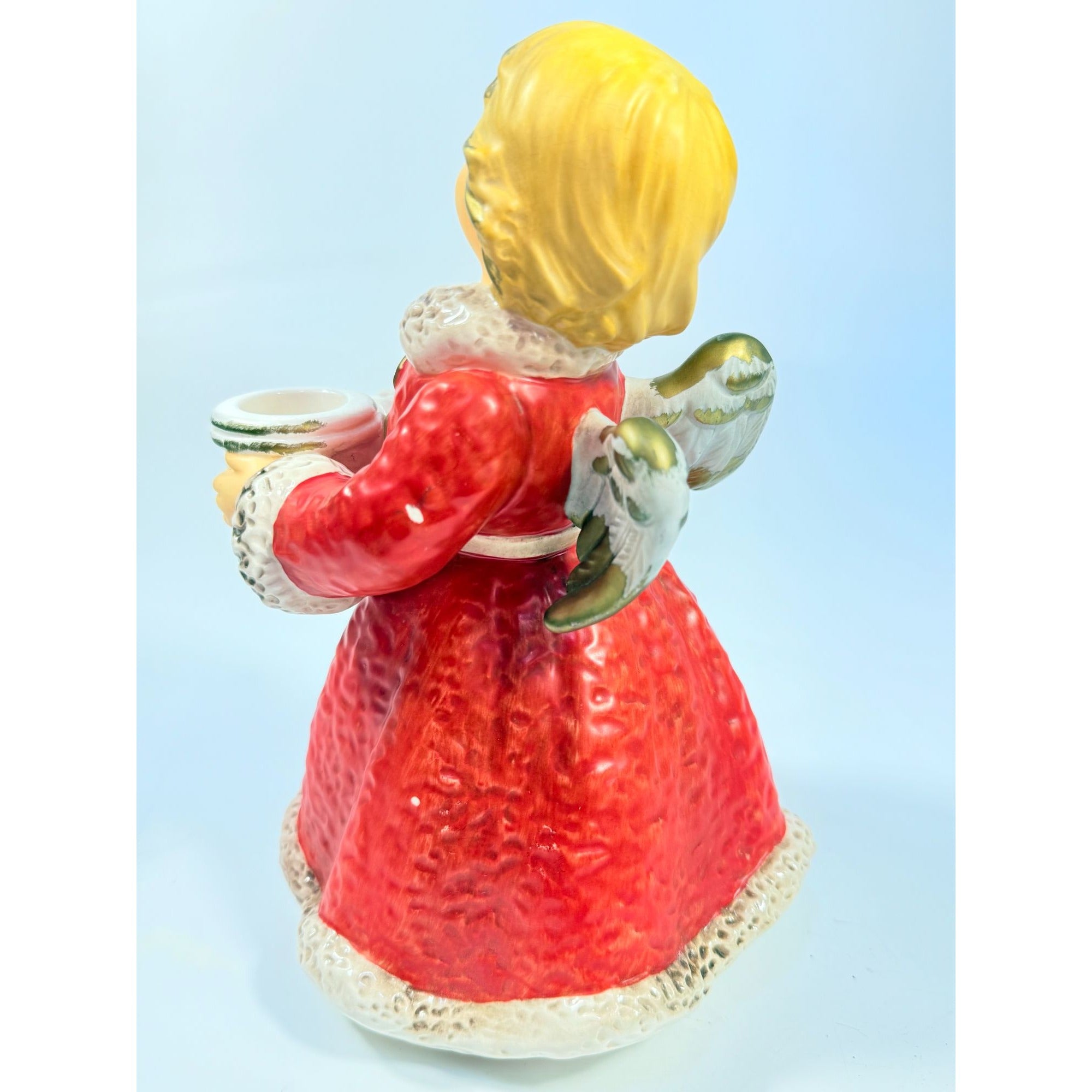 Candle Holder Goebel Hummel Figurine Germany Chrismas Angel Red  Frobek 9" tall Vintage Holiday Seasonal Porcelain Ceramic Collectible