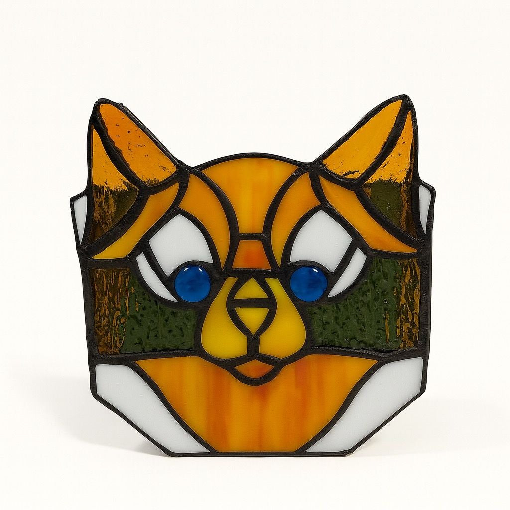 Cat Stained Glass Tea Light Pencil Holder Planter Unique Gift Desk Accessories Handmade Orange Tabby Home Decor Decorative Accents