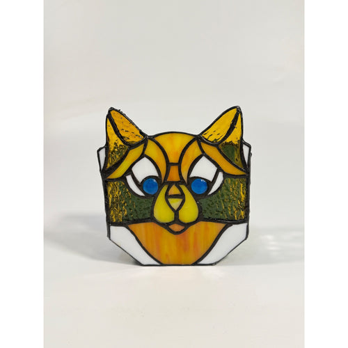 Cat Stained Glass Tea Light Pencil Holder Planter Unique Gift Desk Accessories Handmade Orange Tabby Home Decor Decorative Accents