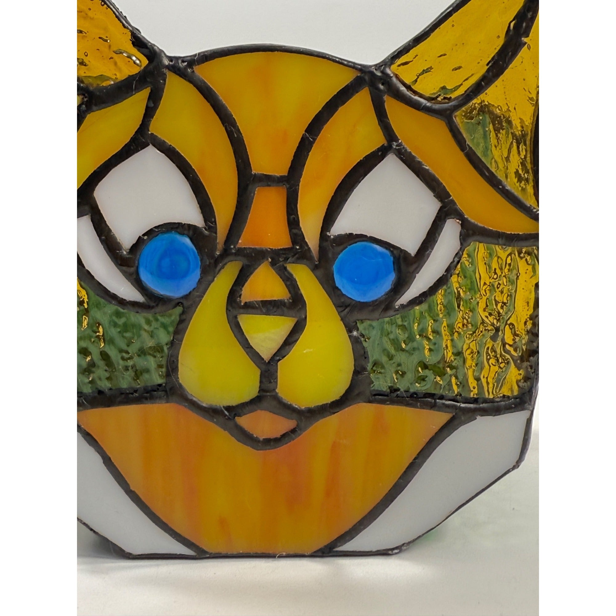 Cat Stained Glass Tea Light Pencil Holder Planter Unique Gift Desk Accessories Handmade Orange Tabby Home Decor Decorative Accents