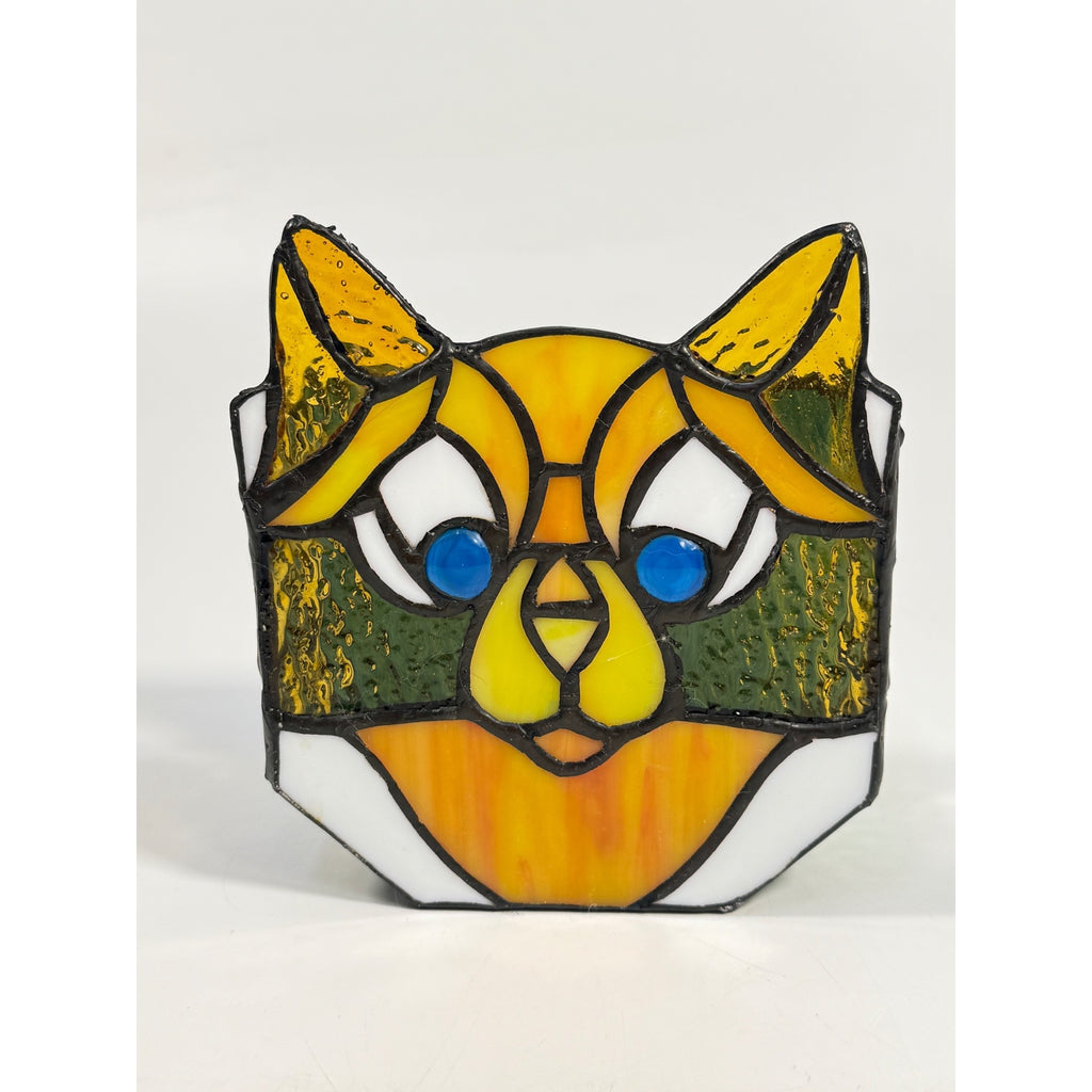 Cat Stained Glass Tea Light Pencil Holder Planter Unique Gift Desk Accessories Handmade Orange Tabby Home Decor Decorative Accents