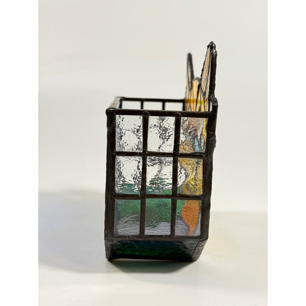 Cat Stained Glass Tea Light Pencil Holder Planter Unique Gift Desk Accessories Handmade Orange Tabby Home Decor Decorative Accents