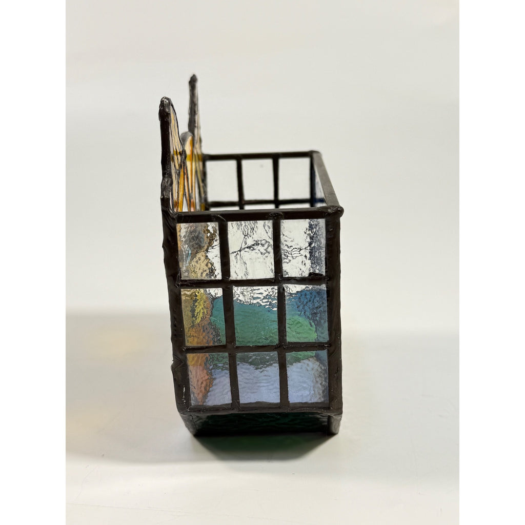 Cat Stained Glass Tea Light Pencil Holder Planter Unique Gift Desk Accessories Handmade Orange Tabby Home Decor Decorative Accents