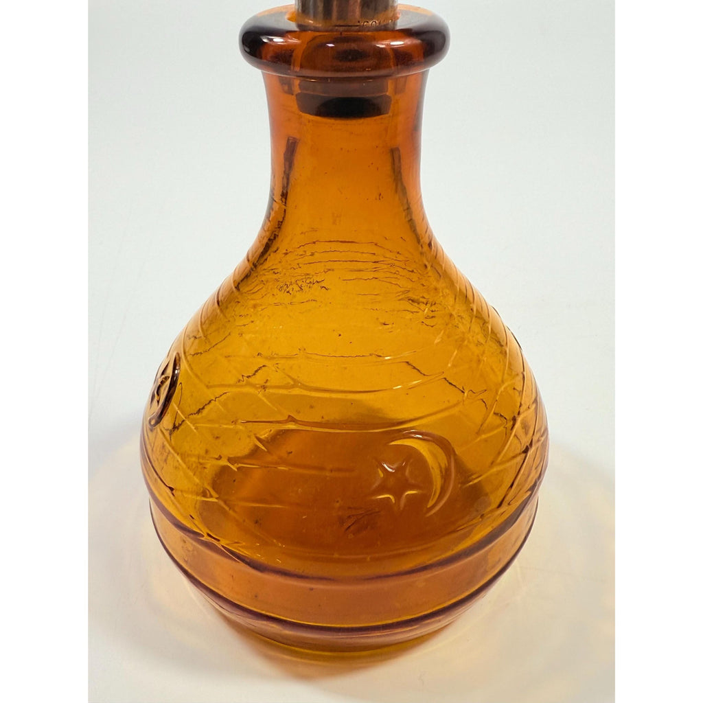 Hand Blown Amber Genie Decanter Glass bottle |  Owens Illinois Moon & star design | Stopper Bagdad Moon Star USA Nautical or Beehive