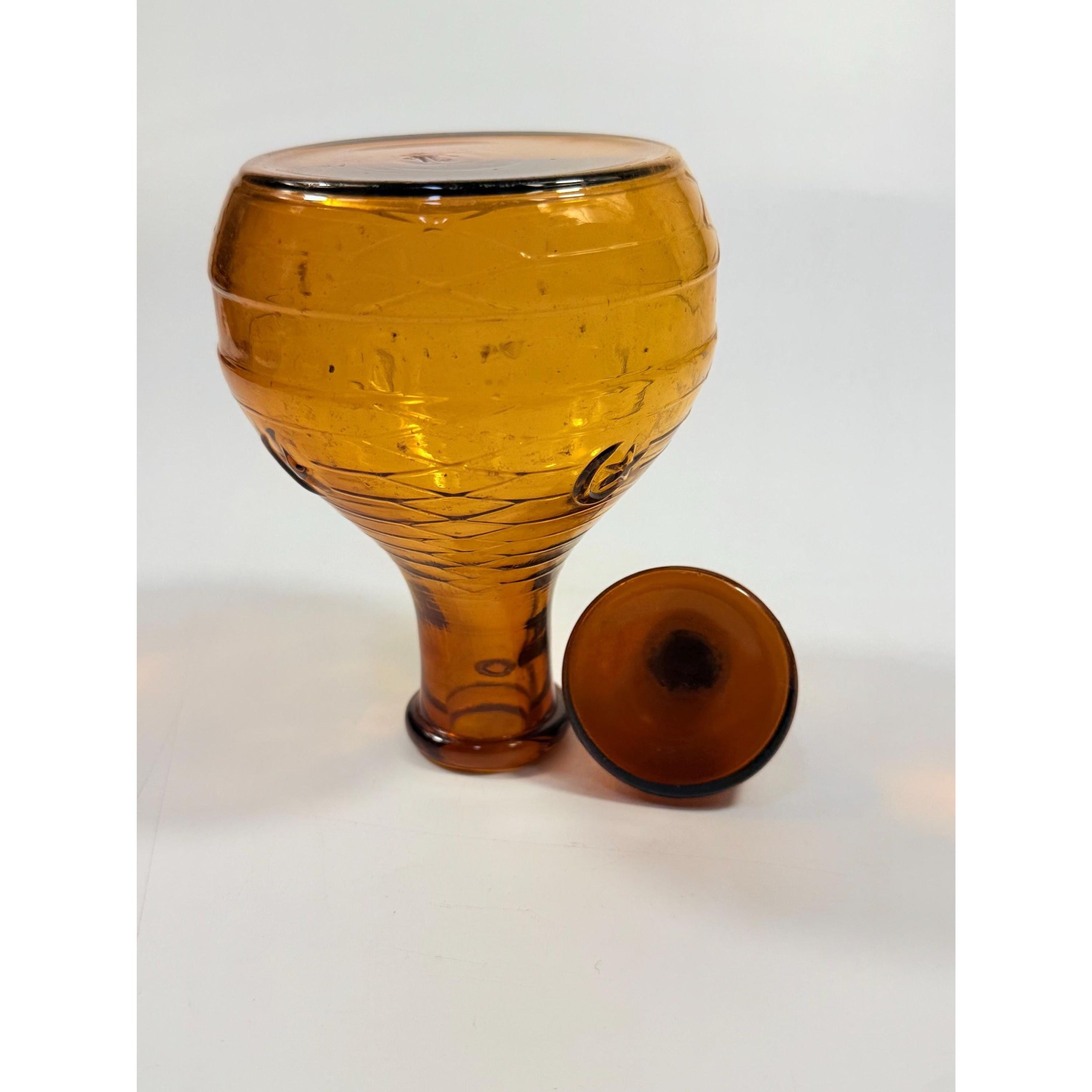 Hand Blown Amber Genie Decanter Glass bottle |  Owens Illinois Moon & star design | Stopper Bagdad Moon Star USA Nautical or Beehive