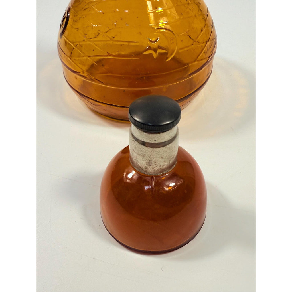 Hand Blown Amber Genie Decanter Glass bottle |  Owens Illinois Moon & star design | Stopper Bagdad Moon Star USA Nautical or Beehive