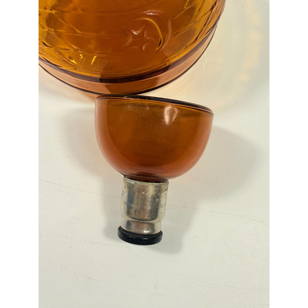 Hand Blown Amber Genie Decanter Glass bottle |  Owens Illinois Moon & star design | Stopper Bagdad Moon Star USA Nautical or Beehive