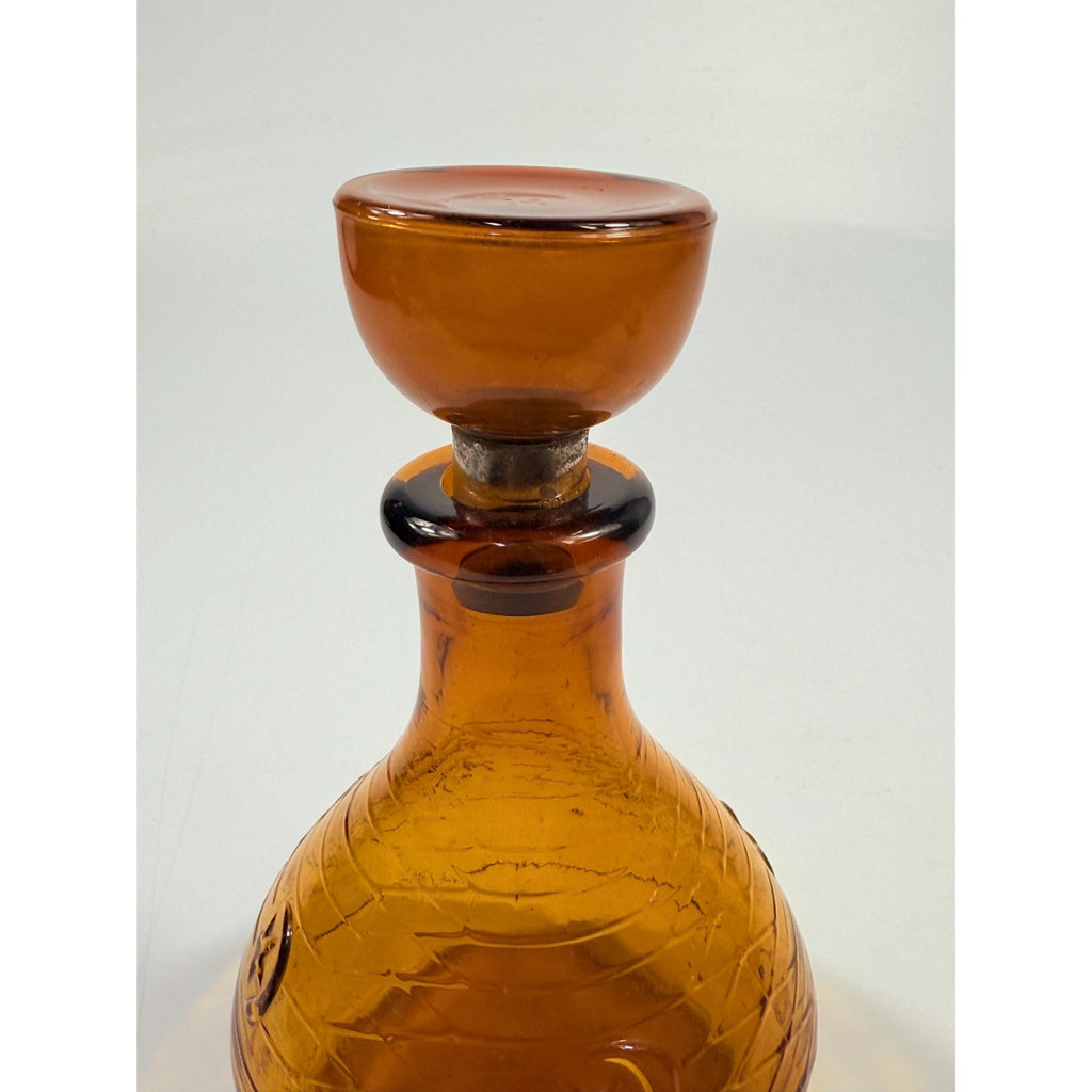 Hand Blown Amber Genie Decanter Glass bottle |  Owens Illinois Moon & star design | Stopper Bagdad Moon Star USA Nautical or Beehive