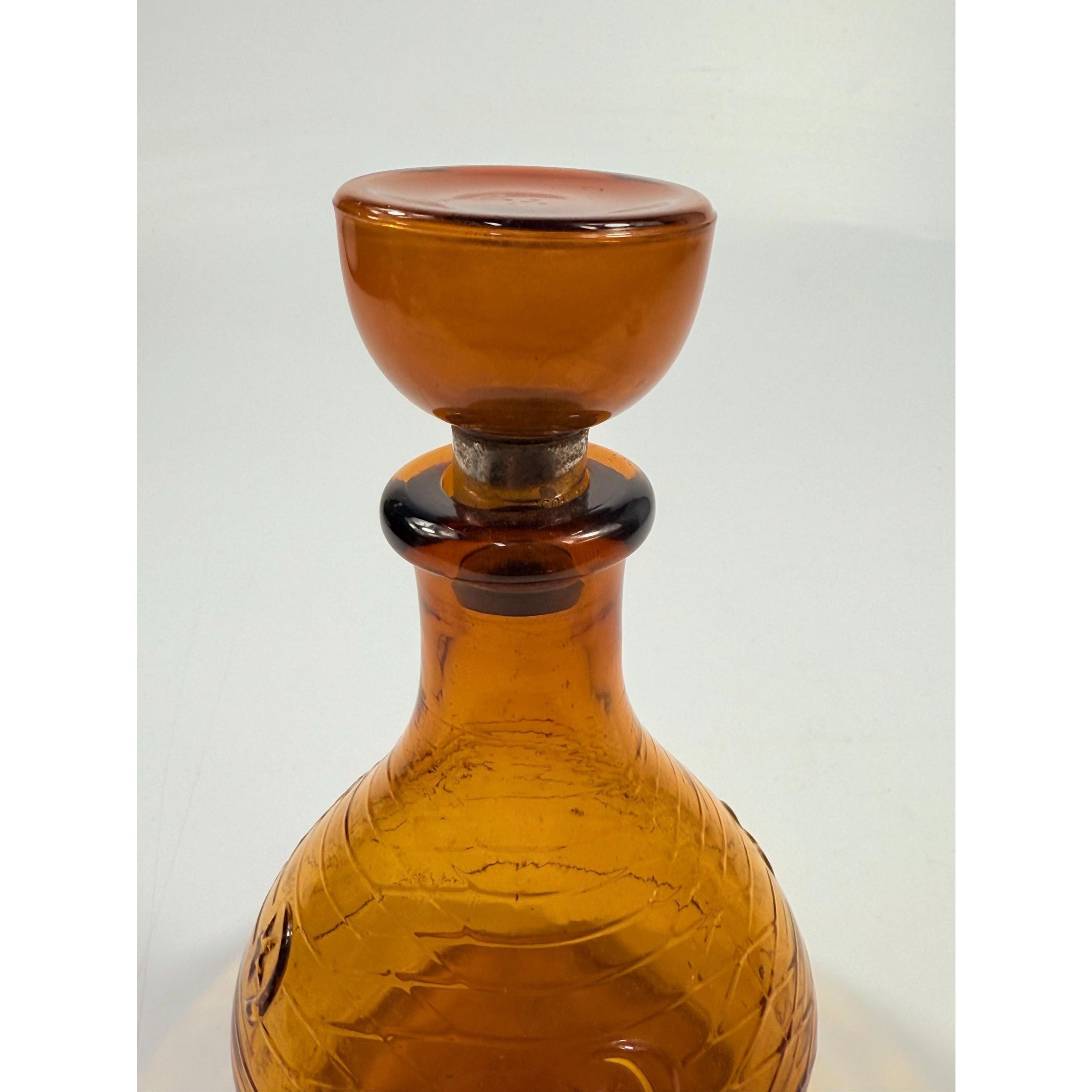 Hand Blown Amber Genie Decanter Glass bottle |  Owens Illinois Moon & star design | Stopper Bagdad Moon Star USA Nautical or Beehive