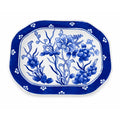 Large Serving Meat Platter Tray Floral Blue and White Chinoiserie Oriental Hand Painted Flowers Gallery Wall Home Decor Decorative Accents