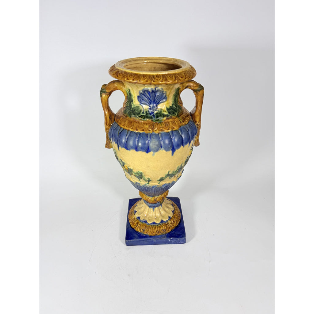 Ialian Urn Vase Majolica Large Blue Gold Green Italy Centerpiece Planter Home Foyer Dining Room Decor Traditional Decorative Accents