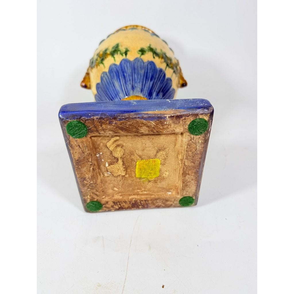 Ialian Urn Vase Majolica Large Blue Gold Green Italy Centerpiece Planter Home Foyer Dining Room Decor Traditional Decorative Accents