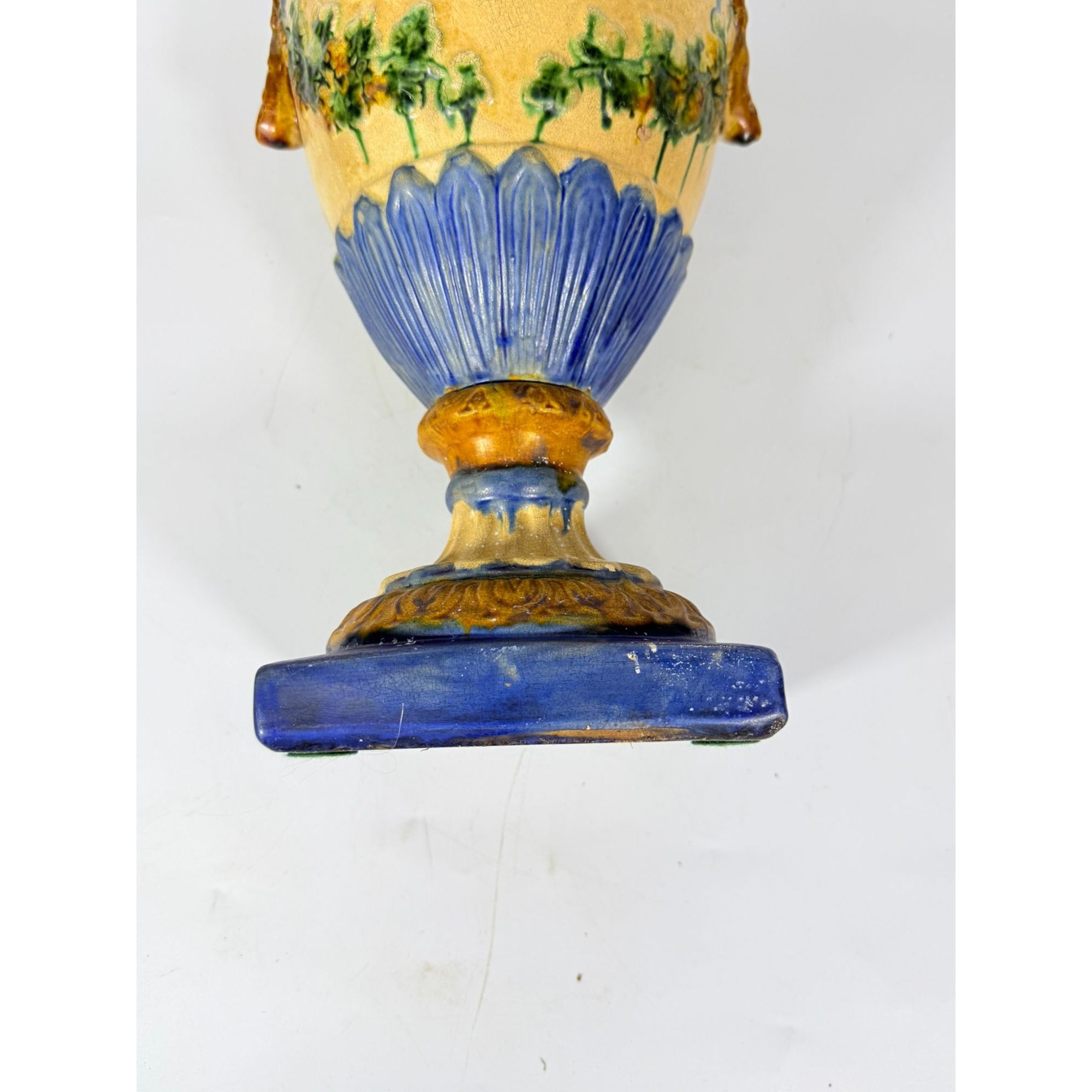 Ialian Urn Vase Majolica Large Blue Gold Green Italy Centerpiece Planter Home Foyer Dining Room Decor Traditional Decorative Accents