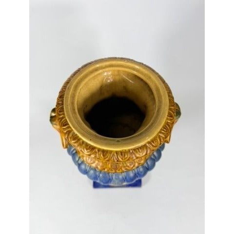 Ialian Urn Vase Majolica Large Blue Gold Green Italy Centerpiece Planter Home Foyer Dining Room Decor Traditional Decorative Accents