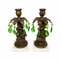 Candle Holders Bronze color Cherub Pair Set 2 Candleabra Italian Marble Bases Italy Green Prism Buffett Table Home Decor Centerpiece Rococo