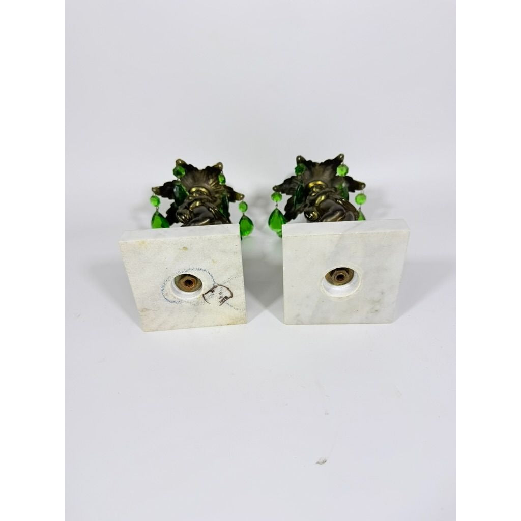 Candle Holders Bronze color Cherub Pair Set 2 Candleabra Italian Marble Bases Italy Green Prism Buffett Table Home Decor Centerpiece Rococo