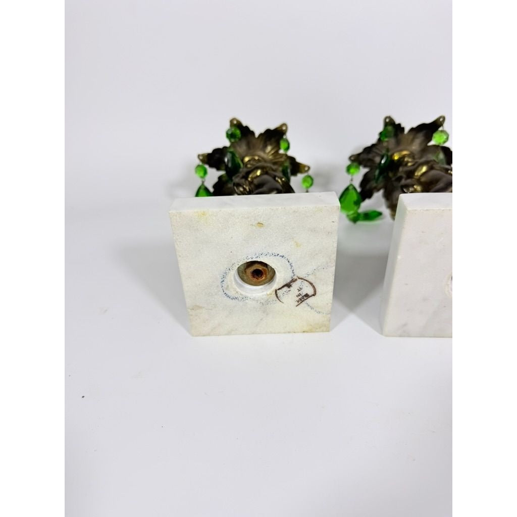 Candle Holders Bronze color Cherub Pair Set 2 Candleabra Italian Marble Bases Italy Green Prism Buffett Table Home Decor Centerpiece Rococo